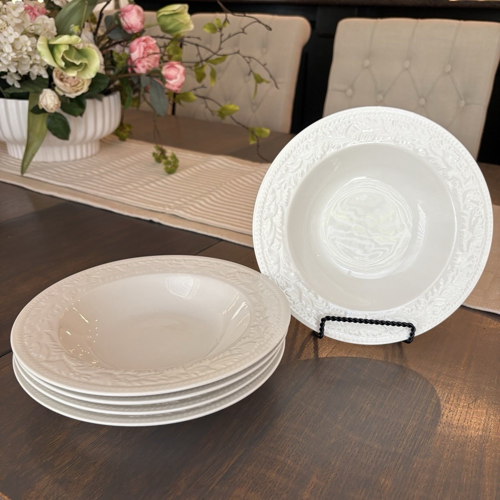 Sango GARLAND 8837 Embossed Scrolls Leaf Soup Bowl White Stoneware